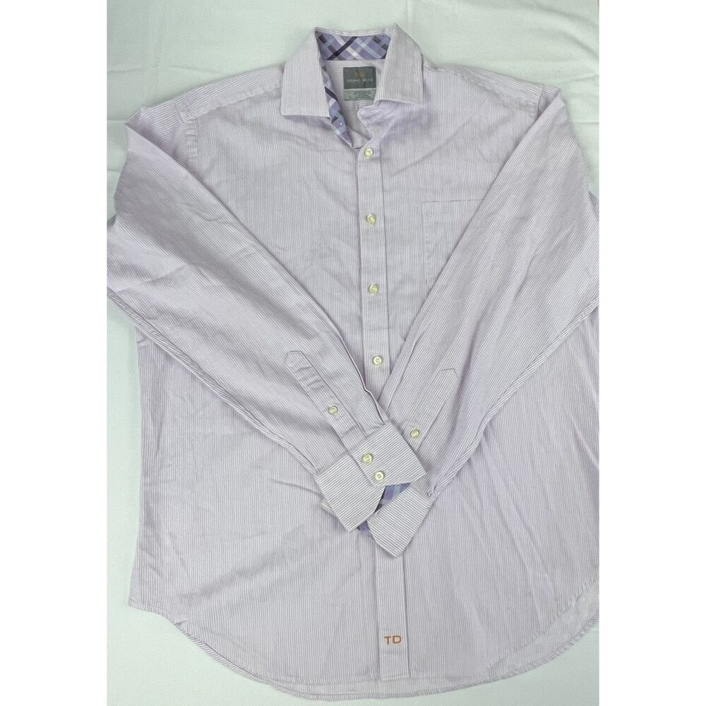 Thomas Dean Mens Striped Flip Cuffs Long Sleeve Button Up Dress Shirt Size L